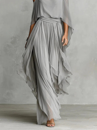 Isabelle | Completo fluido grigio con top a spalline sottili e pantaloni leggeri