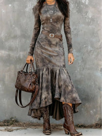 Abito Midi in Poliestere Vintage con Orlo a Campana (Include cintura)