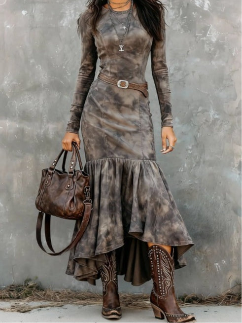 Abito Midi in Poliestere Vintage con Orlo a Campana (Include cintura)