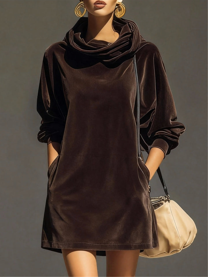 Hoodie in velluto marrone vintage, abito mini loose