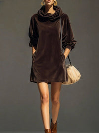 Hoodie in velluto marrone vintage, abito mini loose