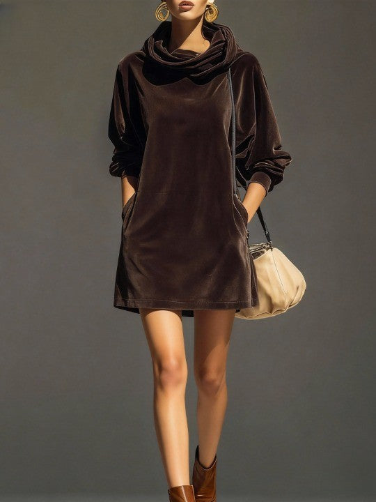 Hoodie in velluto marrone vintage, abito mini loose