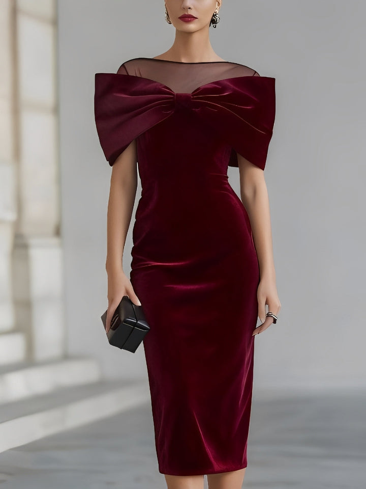 ABITO MIDI IN VELLUTO BURGUNDY DRAMMATICO CON FIOCCO