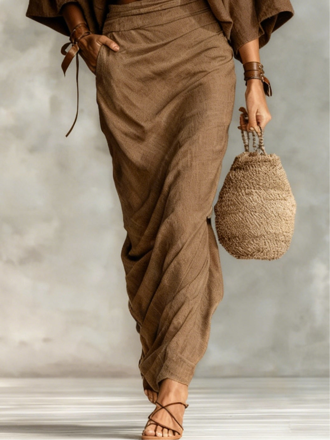 Set top a manica batwing con scollo rotondo e gonna lunga