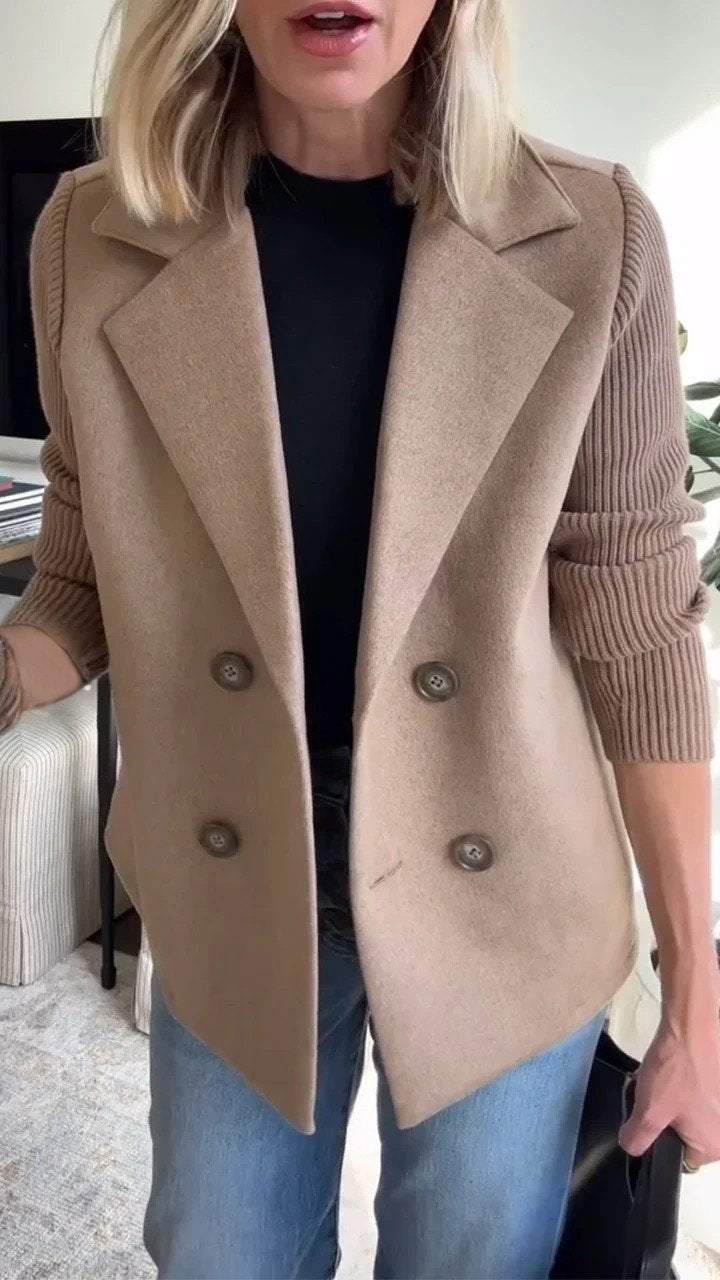 Giacca Casual con Maniche a Maglia e Colletto Botton Down