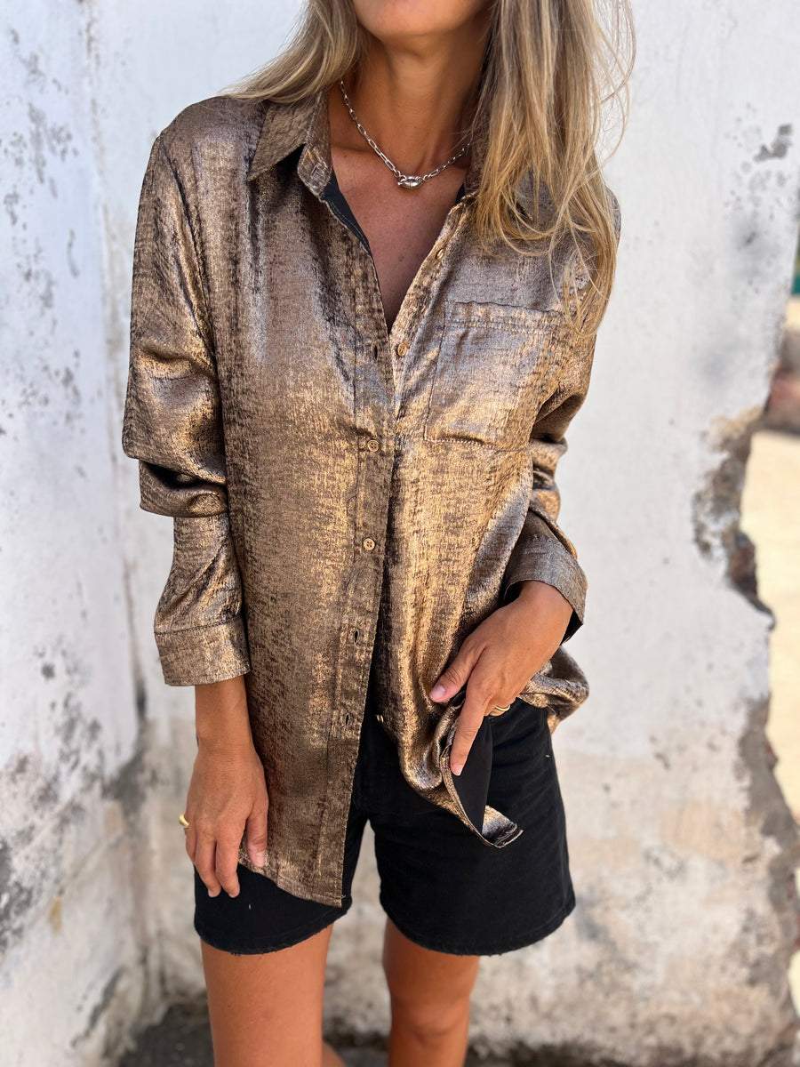 Camicia alla moda in suede casual con colletto