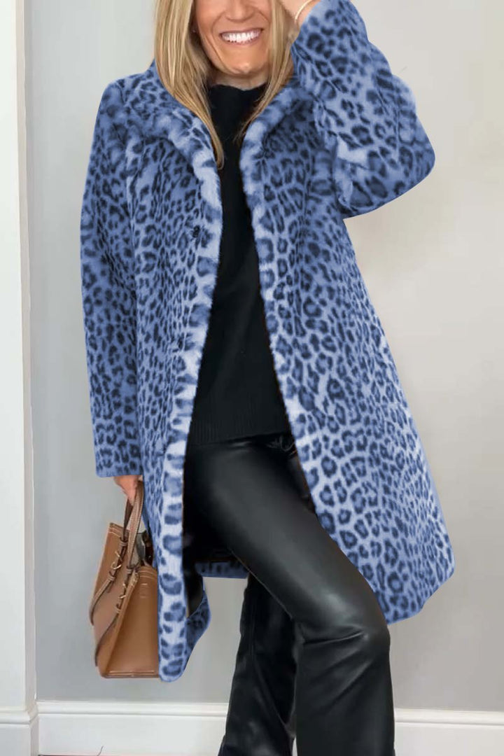 Cappotto in pelliccia sintetica a metà lunghezza con stampa leopardata elegante