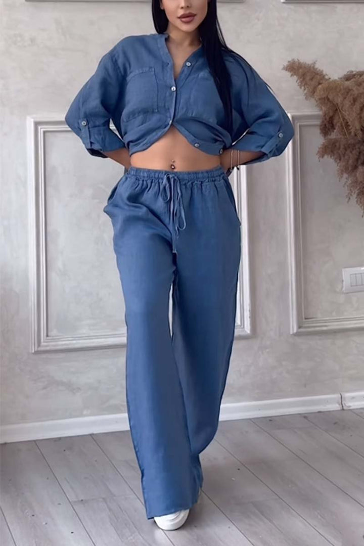 Set di pantaloni in cotone e lino a tinta unita