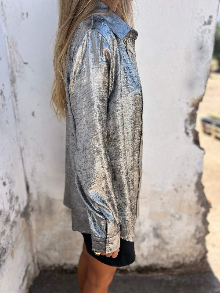 Camicia alla moda in suede casual con colletto