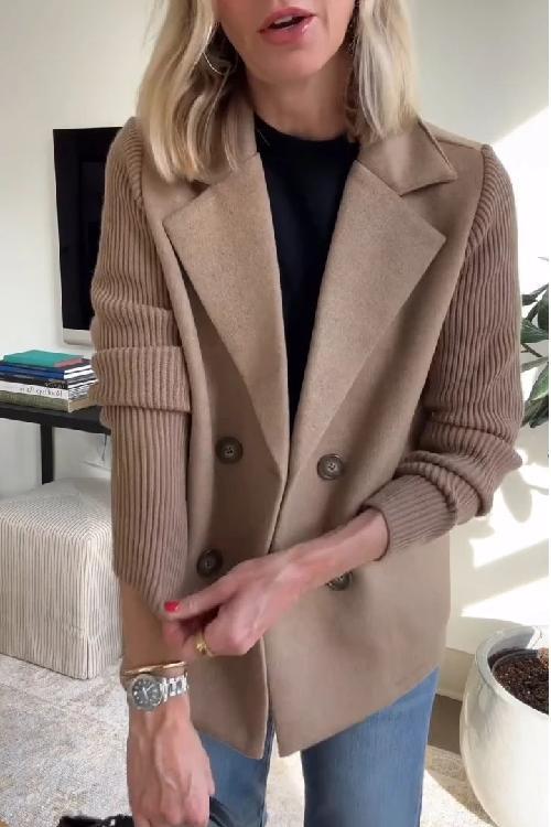 Giacca Casual con Maniche a Maglia e Colletto Botton Down