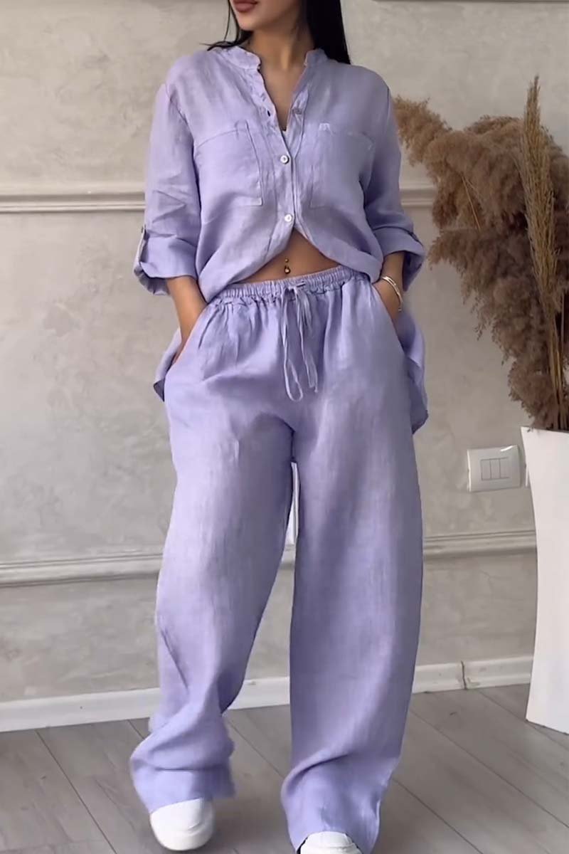 Set di pantaloni in cotone e lino a tinta unita