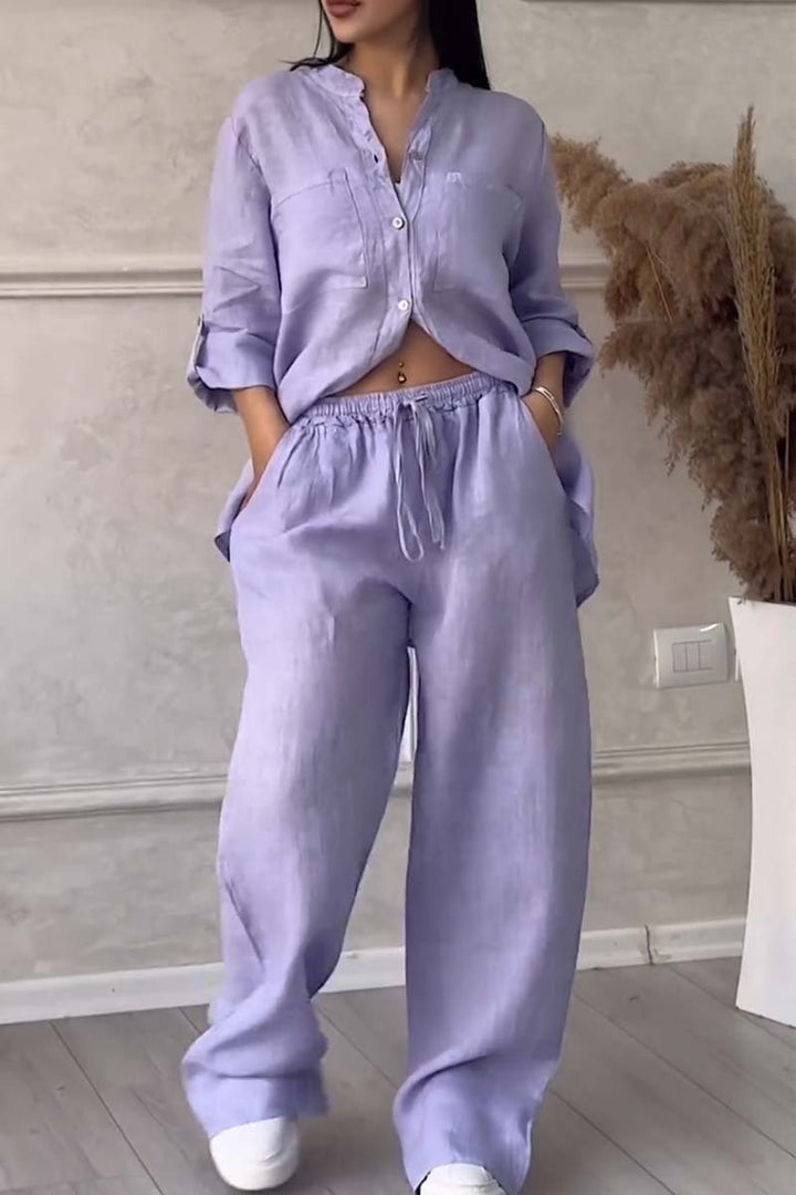 Set di pantaloni in cotone e lino a tinta unita