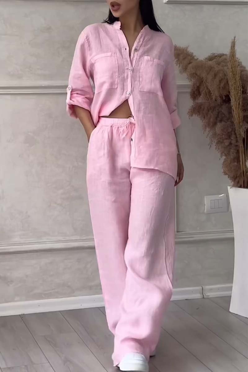 Set di pantaloni in cotone e lino a tinta unita