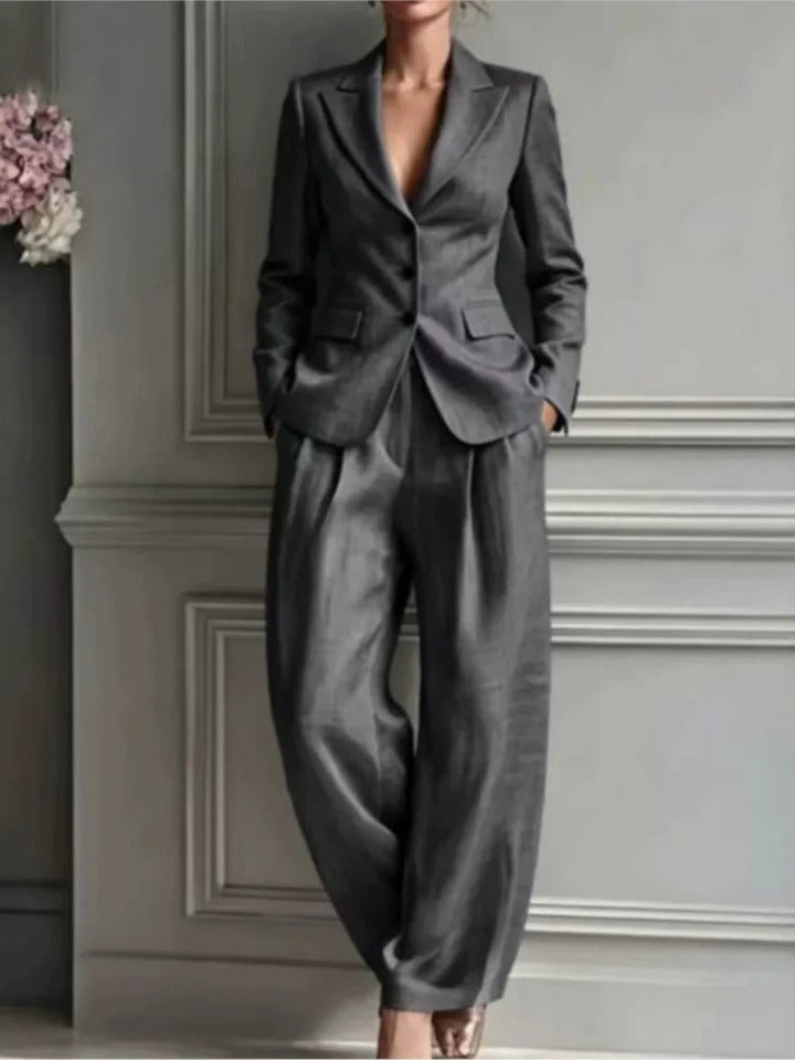 Victoria Completo Elegante con Blazer Scollo e Pantaloni Larghi