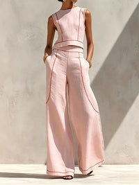 Inés Completo di Due Pezzi con Pantaloni Palazzo e Dettagli a Contrasto