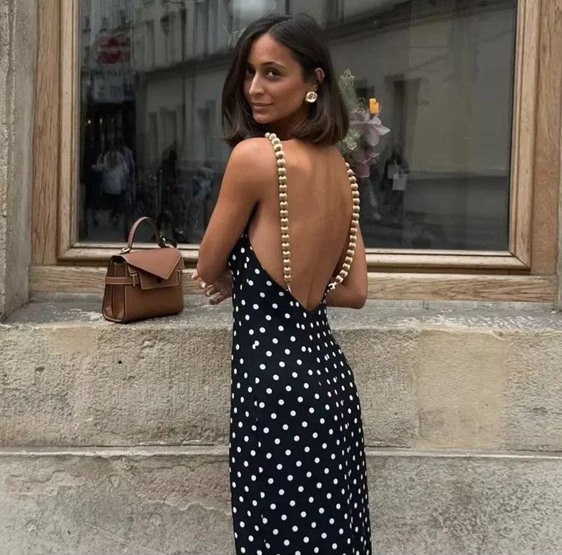 Dalia Vestito Maxi Nero con Dettaglio di Catena Dorata