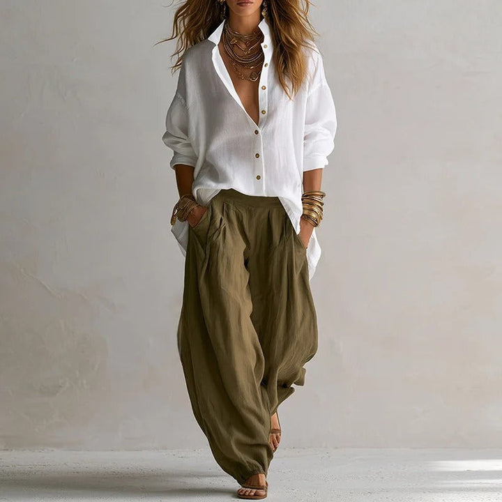 Aitana Insieme Fluido di Camicia e Pantalone Largo