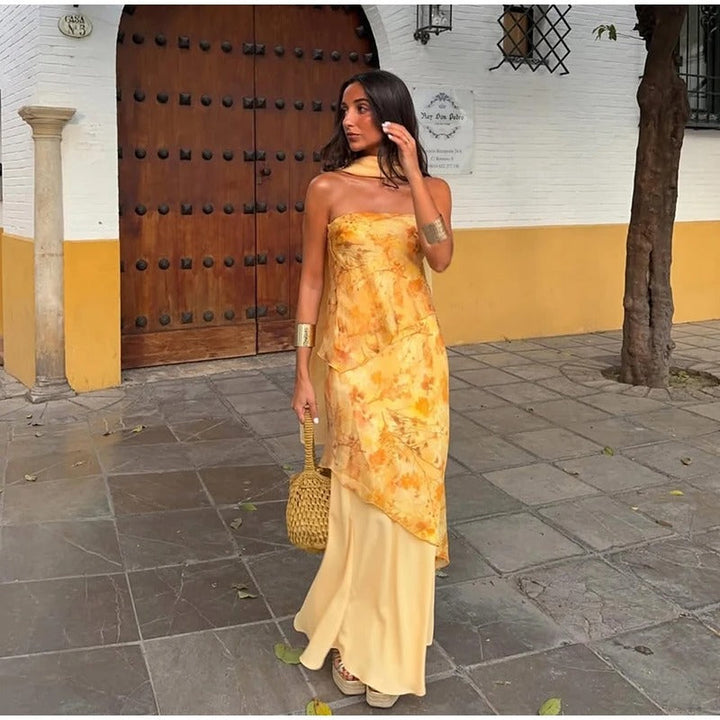 Amelia Vestito Maxi Floreale con Scollatura a Cuore