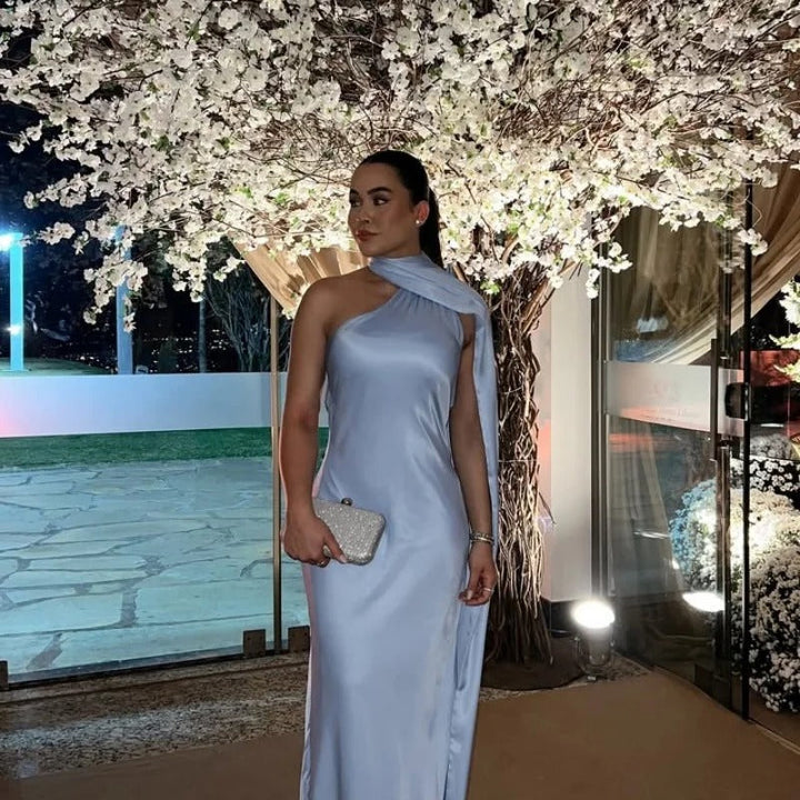 Vittoria Vestito Maxi Satinato Asimmetrico
