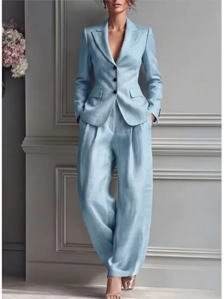 Victoria Completo Elegante con Blazer Scollo e Pantaloni Larghi