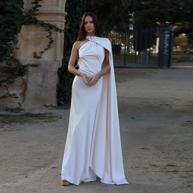 Vittoria Vestito Maxi Satinato Asimmetrico