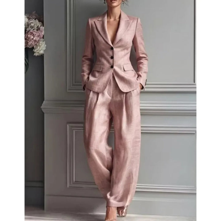 Victoria Completo Elegante con Blazer Scollo e Pantaloni Larghi