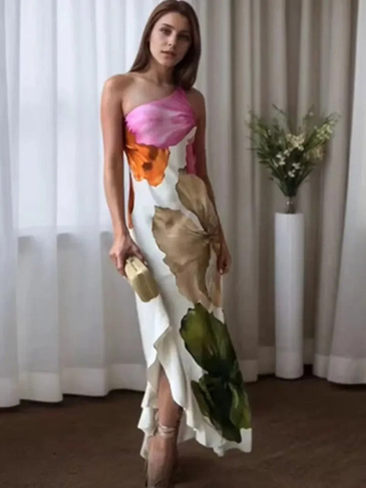 Adriana Vestito Maxi Floreale a Un Spalla