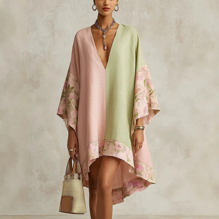 Jimena Vestito Bohemio Floreale con Maniche a Pipistrello e Collo a V