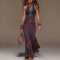 Celeste Vestito Bohemio Floreale