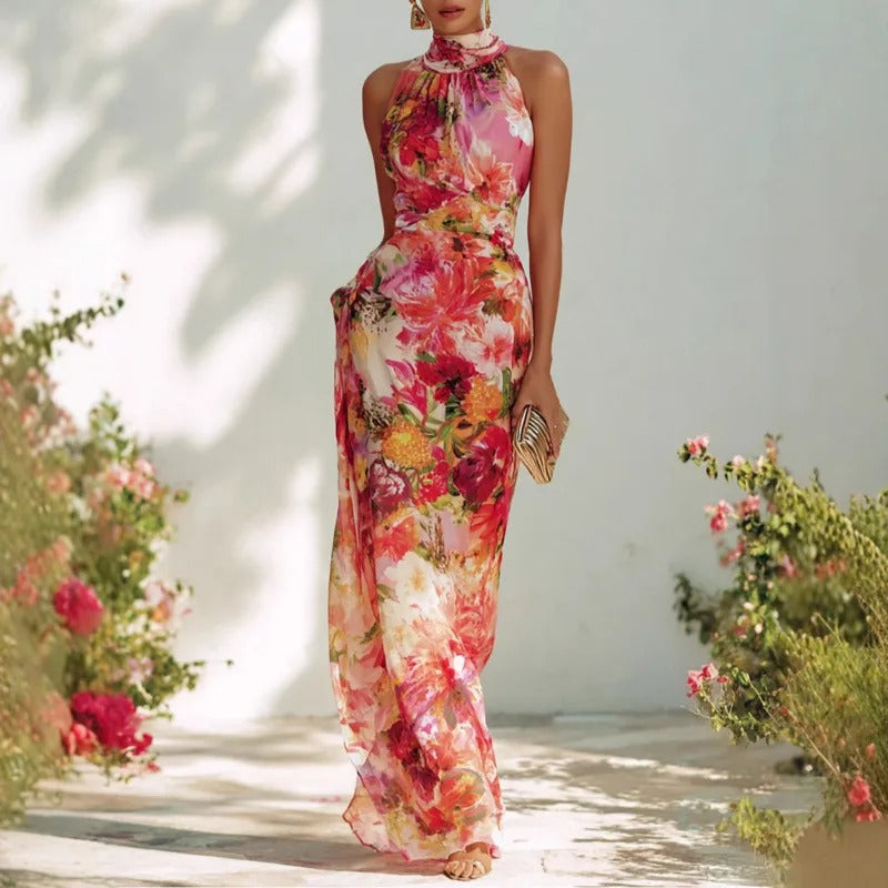 Isadora Vestito Maxi Floreale con Collo Halter