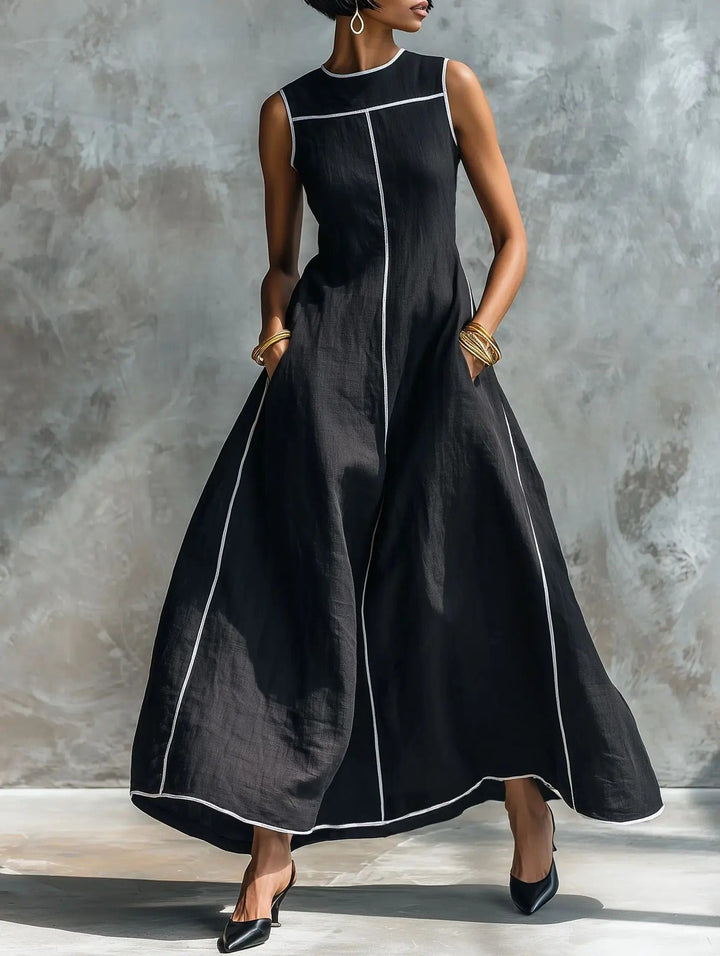 Carlota Vestito Maxi con Bordature a Contrasto