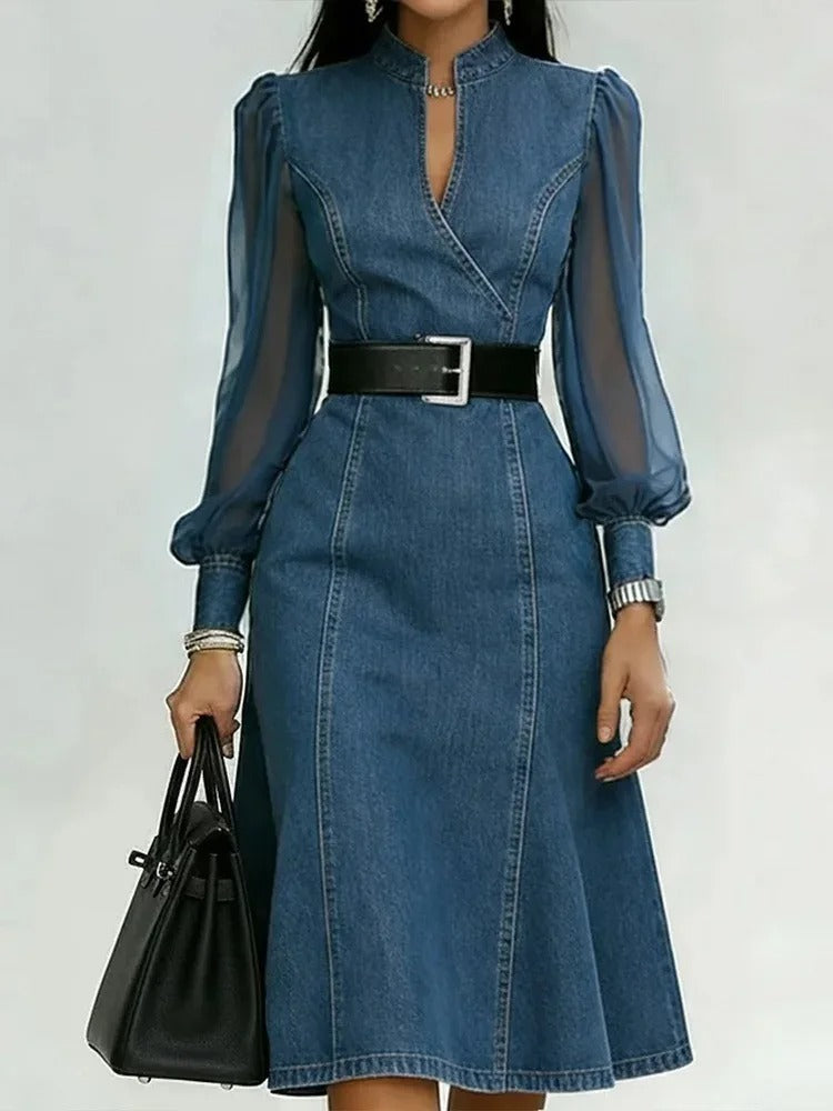 Abito in denim con maniche trasparenti