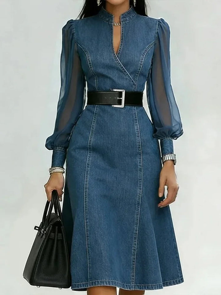 Abito in denim con maniche trasparenti