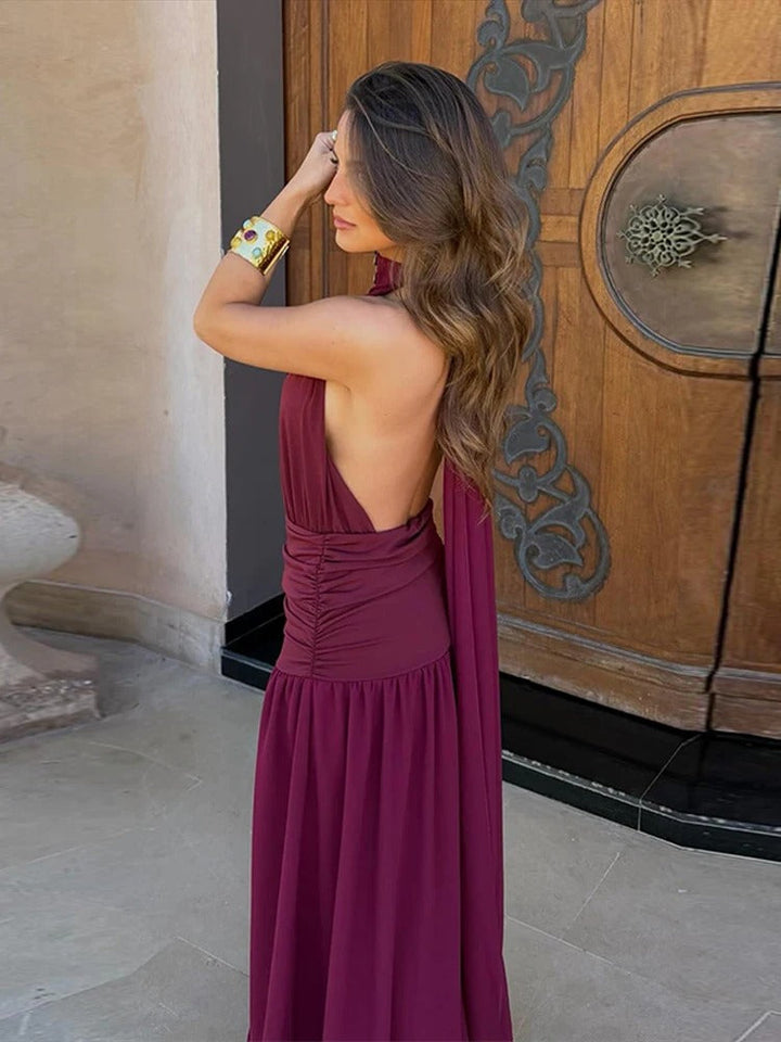 Elena Vestito Maxi Halter con Vita Arricciata