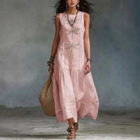 Daniela Vestito Midi Bohemien con Stampa di Libellule