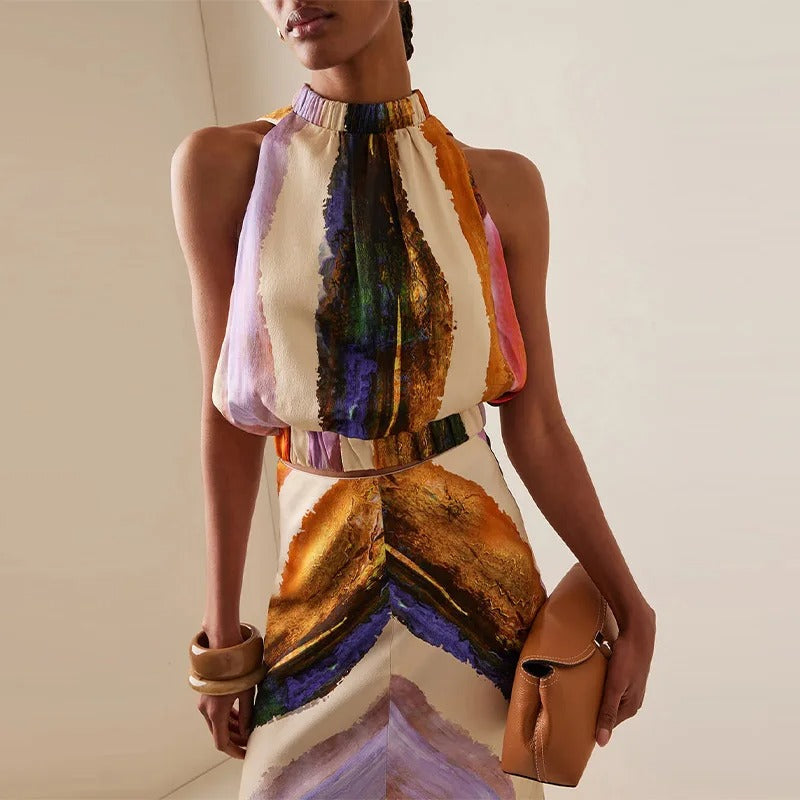 Élodie Completo di Due Pezzi Halter con Stampa Artistica