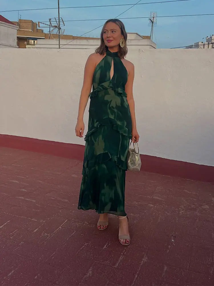 Aitana Vestito Maxi Halter con Volant