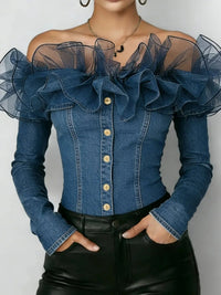 Mireia Blusa in Denim con Volant in Tulle