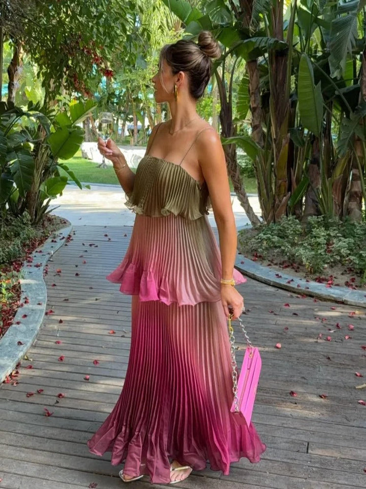 Liora Vestito Maxi Plisettato Multicolore con Volant