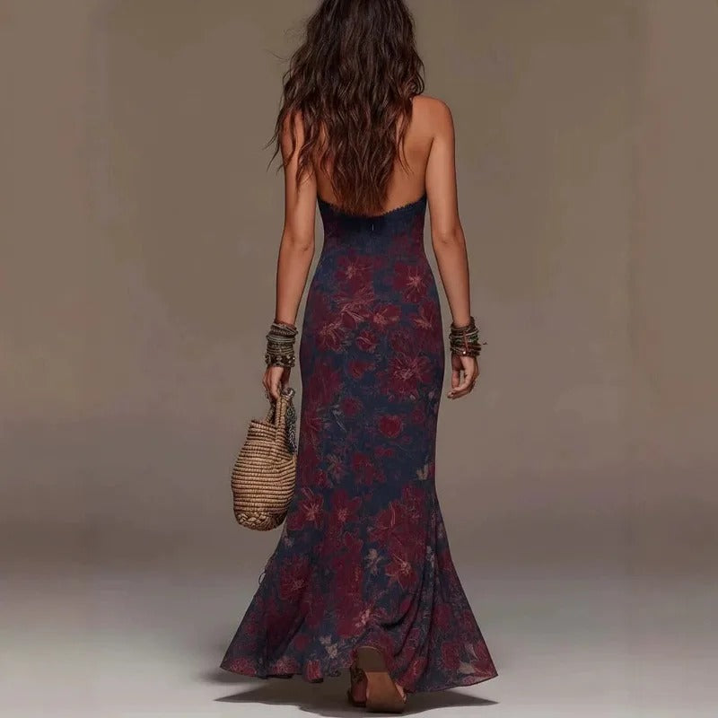 Celeste Vestito Bohemio Floreale