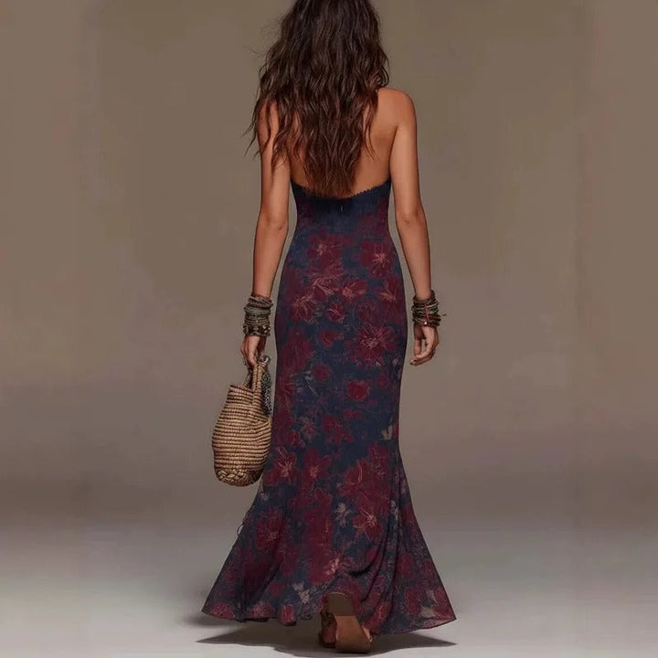 Celeste Vestito Bohemio Floreale