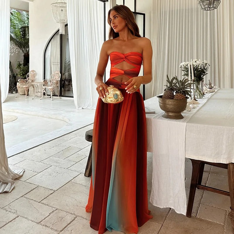 Alba Vestito Maxi Intagliato con Degradato Tie-Dye