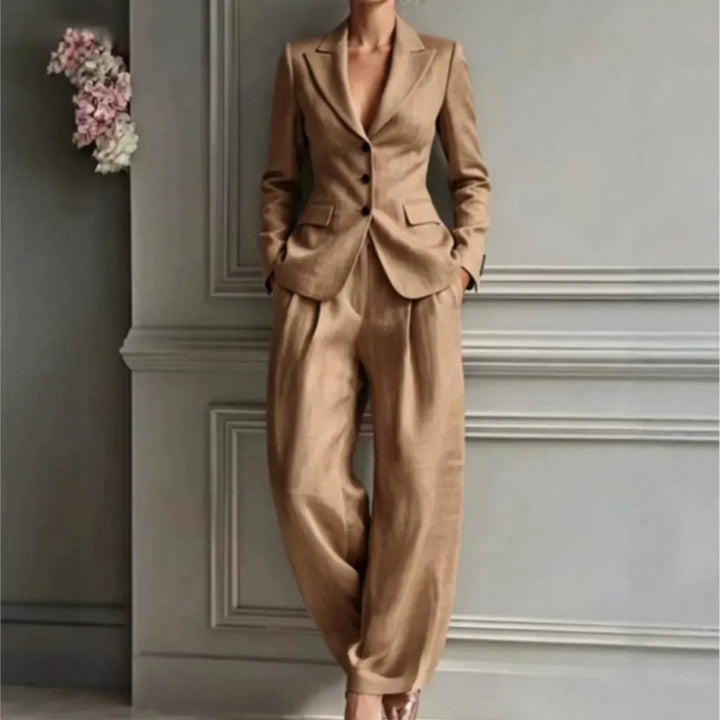 Victoria Completo Elegante con Blazer Scollo e Pantaloni Larghi