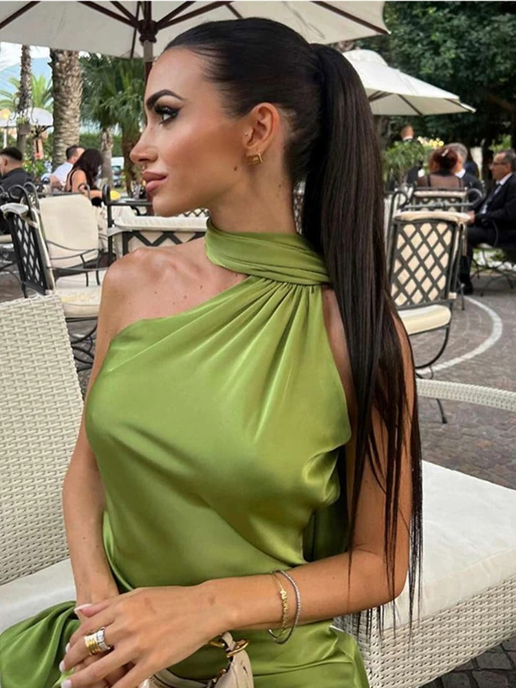 Vittoria Vestito Maxi Satinato Asimmetrico