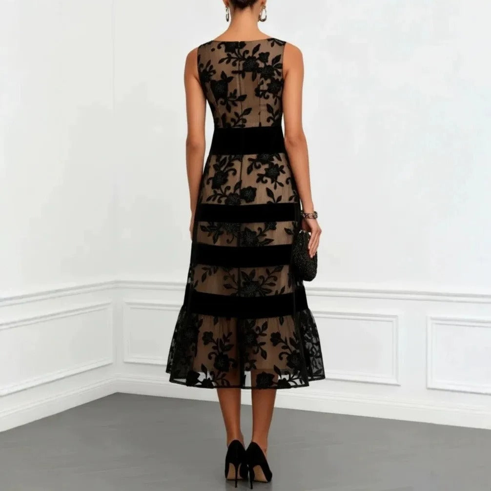Odette Vestito Midi in Tulle Ricamato Floreale