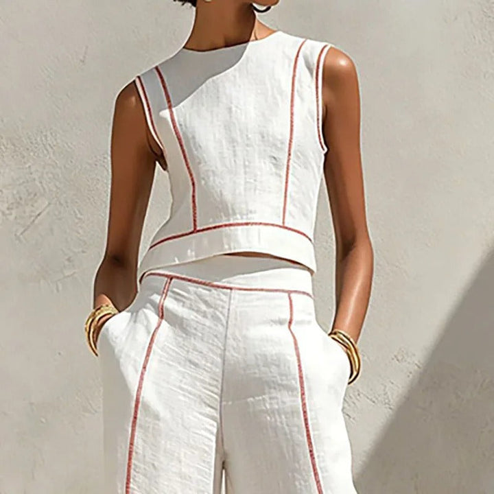 Inés Completo di Due Pezzi con Pantaloni Palazzo e Dettagli a Contrasto