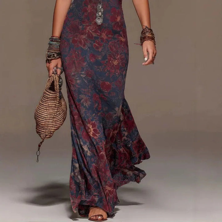 Celeste Vestito Bohemio Floreale