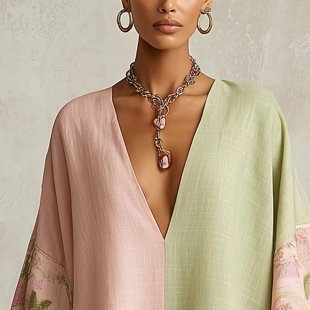 Jimena Vestito Bohemio Floreale con Maniche a Pipistrello e Collo a V