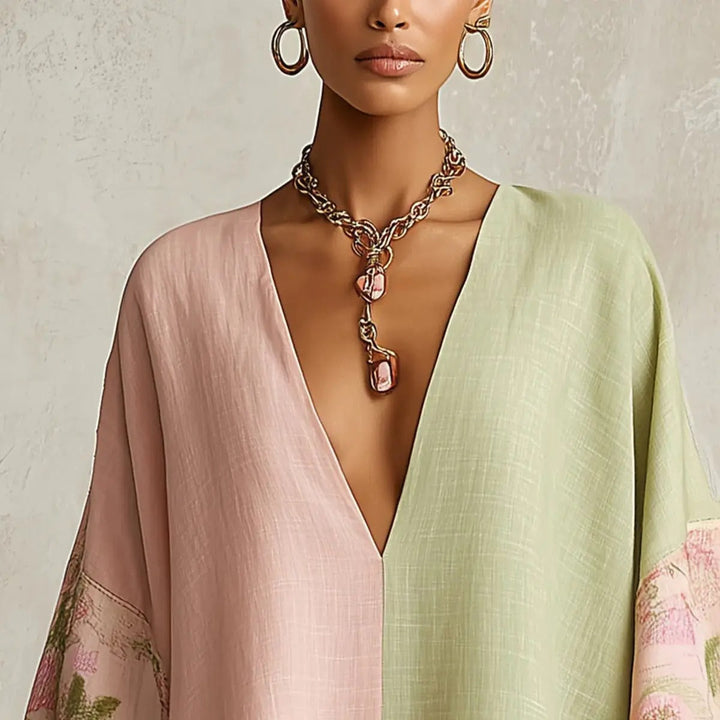 Jimena Vestito Bohemio Floreale con Maniche a Pipistrello e Collo a V