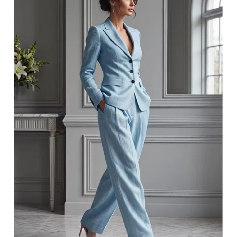 Victoria Completo Elegante con Blazer Scollo e Pantaloni Larghi
